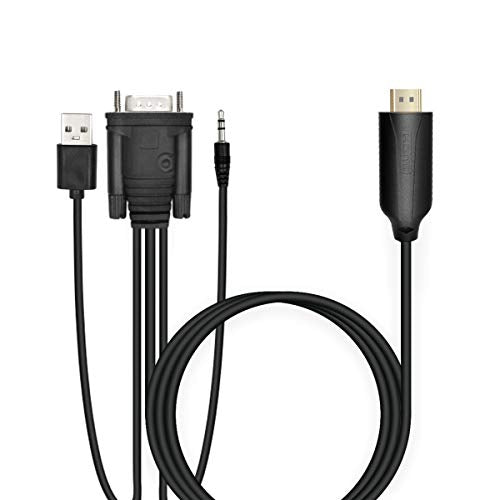 1.8m Male VGA to Male HDMI Converter Adapter cablewith 1080P HD Video Converter Cord with 3.5mm Audio Cable & USB Power Cable for Old PC to New TV/Monitor/Projector