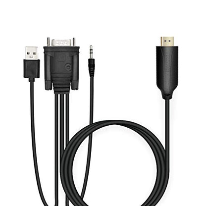 1.8m Male VGA to Male HDMI Converter Adapter cablewith 1080P HD Video Converter Cord with 3.5mm Audio Cable & USB Power Cable for Old PC to New TV/Monitor/Projector