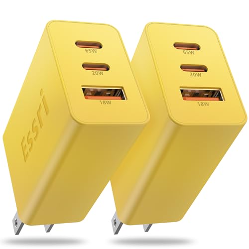 2-Pack 65W USB C Charger Block, 3-Port PD 3.0 Fast Charging Wall Plug Power Adapter with 65W Type C Ports for iPhone 17/16/15/14/13 Pro Max,for iPad Pro/Air/Mini,Galaxy S26 / S25 and More-Yellow - color: Yellow