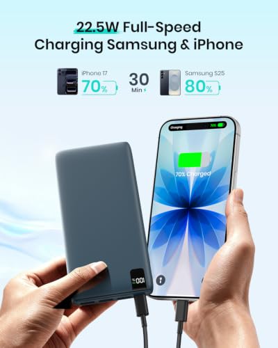 A ADDTOP Power Bank 20000mAh Fast Charging Built-in USB C Portable Charger | PD 22.5W丨4 USB Output丨Travel Essential丨LED Display丨Battery Pack for Phone 17/16/15 Galaxy Series丨Lightweight丨Flight-Safe丨Blue - color: Blue