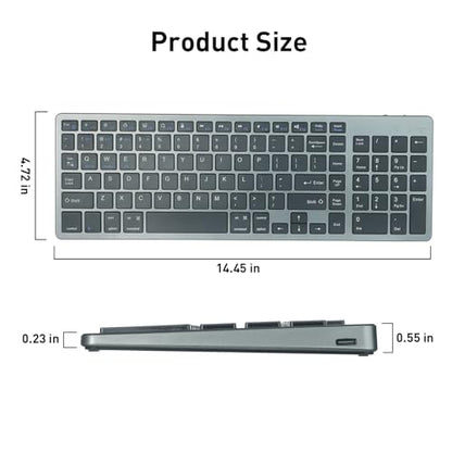 Wireless Keyboard,Bluetooth and 2.4G USB Wireless Keyboard,Rechargeable Slim Quiet Typing Keyboard for Mac/Windows -Space Grey