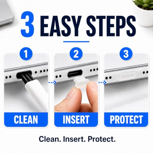 USB C Dust Plugs 10 Pack with Cleaning Brush, Charging Port Covers, Clear | Helps block dust, lint and debris, helps support reliable charging, snug low profile fit, durable flexible construction - color: Clear
