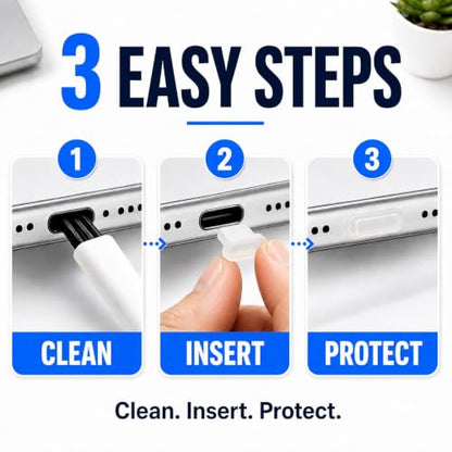 USB C Dust Plugs 10 Pack with Cleaning Brush, Charging Port Covers, Clear | Helps block dust, lint and debris, helps support reliable charging, snug low profile fit, durable flexible construction - color: Clear