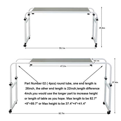 TigerDad Adjustable Overbed Table with Wheels, Mobile Laptop Desk on Wheels for King Queen Bed, Height Adjustable Rolling Computer Cart with Stand, Ancient Oak - color: Ancient Oak