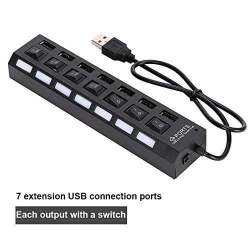 125 7-Port USB Hub Splitter,480Mbps High-Speed USB Port Expander Charging Hub,Overload Current Desktop Hub with 7 Power Independent Switches