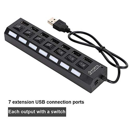 125 7-Port USB Hub Splitter,480Mbps High-Speed USB Port Expander Charging Hub,Overload Current Desktop Hub with 7 Power Independent Switches