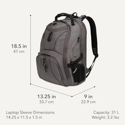 SWISSGEAR 1900 ScanSmart Laptop Backpack, Fits Most 17-Inch Laptops, TSA-Friendly Lay-Flat Design, RFID Protection, and Tablet Pocket, Black, 31L, 18.5-Inch - color: Sting Grey Ballistic