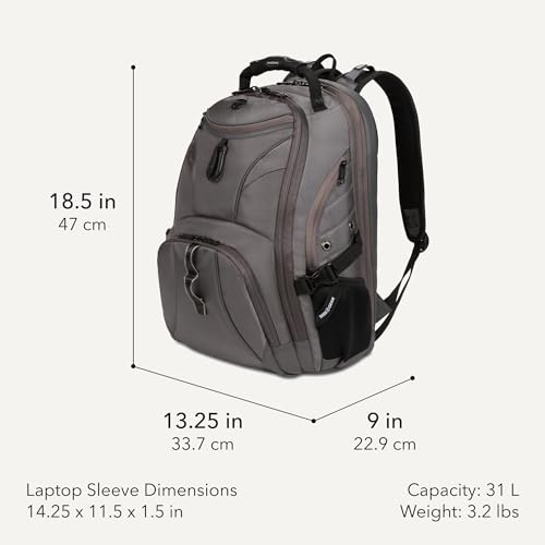 SWISSGEAR 1900 ScanSmart Laptop Backpack, Fits Most 17-Inch Laptops, TSA-Friendly Lay-Flat Design, RFID Protection, and Tablet Pocket, Black, 31L, 18.5-Inch - color: Sting Grey Ballistic