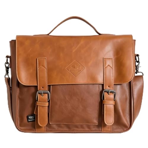 Leather Messenger Bag for Men, Leather Laptop Shoulder Satchel Bag, Vintage Briefcase for Office Travel Work - color: Brown