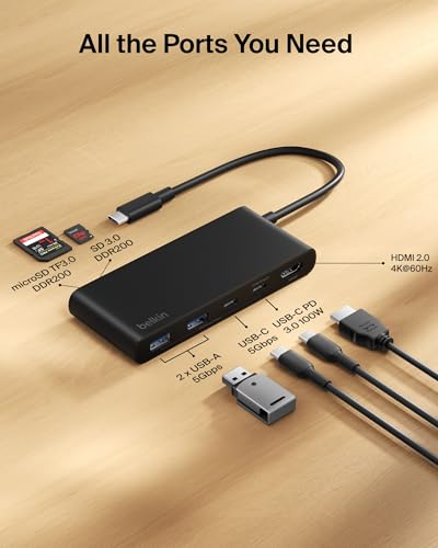 Belkin USB-C Hub 7-Port 4K HDMI SD MicroSD 100W PD for Neo MacBook & More | HDMI 2.0 display support, SD and MicroSD card slots, compatible with Neo MacBook, iPad Pro, and Chromebook - style: 7-in-1 USB-C Hub