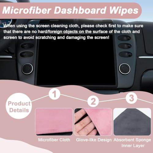 BFXM 2PCS Car Screen Cleaner, 4.1''×4.1'' Pink Microfiber Dashboard Wipes | Square Microfiber Cloth, Automotive Display Wipes,Vehicle Screen Cleaner Tool for Dashboard Display, Car Interior Tool - color: Pink& Grey
