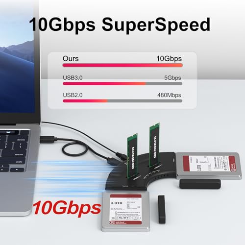 Unitek 4-Bay USB-C Adapter, 2X M.2 + 2X SATA, 10Gbps, Tool-Free | Simultaneous 4-Drive Access; 2 M.2 (NVMe/SATA) + 2 SATA (2.5/3.5"); Hot-Swap; UASP/TRIM; USB-C Cable & 12V Adapter Included - color: Black USB-C M.2 & 2.5/3.5"