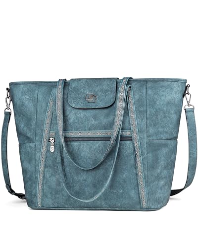 Large Laptop Tote Bag for Women Designer Leather Laptop Bag, 15.6in | Fashion Travel Backpack Purse Shoulder Handbag Fits 15.6 Laptop, Daily, Work, Business Trip, Weekend Travel, Teacher - color: Turquoise Blue
