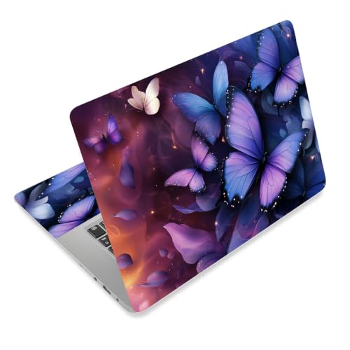 Laptop Skin Sticker Decal for 12 13 13.3 14 15 15.6 in, Universal Vinyl Waterresistant Protector Cover for Notebook PC Netbook, Computer Decor for Women Girls Purple Blue Butterfly - color: Purple Blue Butterfly