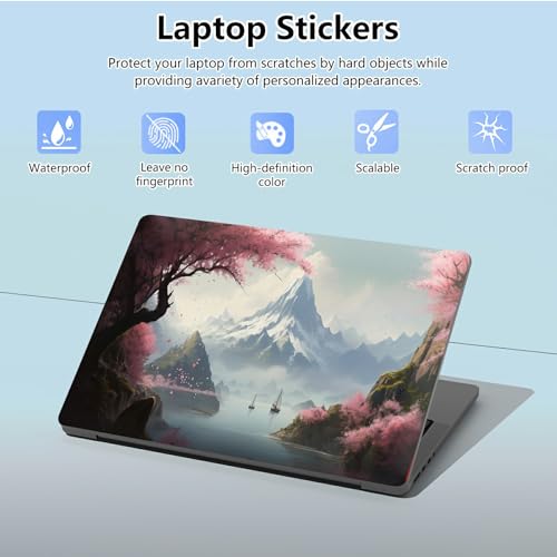 Universal Laptop Skin Sticker with 2 Wrist Pad Skins, Waterproof Scratch Resistant Vinyl Laptop Cover Decal, Cut to Fit for 11–15.6 Inch MacBook HP Dell Lenovo, Cherry Tree by Lake - color: Cherry Tree By Lake