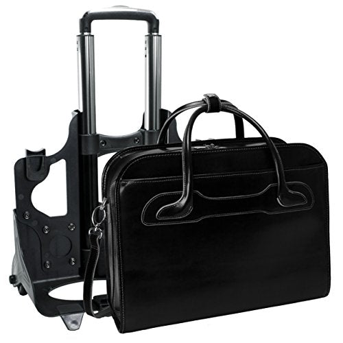 McKleinUSA McKlein WILLOWBROOK, 17" Leather Detachable -Wheeled Ladies' Laptop/Computer & Tablet Business Briefcase Bag/Women's Rolling Overnight Travel Bag, Removable trolley case - color: Black, size: 18"x8.75"x14.5"
