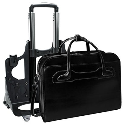 McKleinUSA McKlein WILLOWBROOK, 17" Leather Detachable -Wheeled Ladies' Laptop/Computer & Tablet Business Briefcase Bag/Women's Rolling Overnight Travel Bag, Removable trolley case - color: Black, size: 18"x8.75"x14.5"