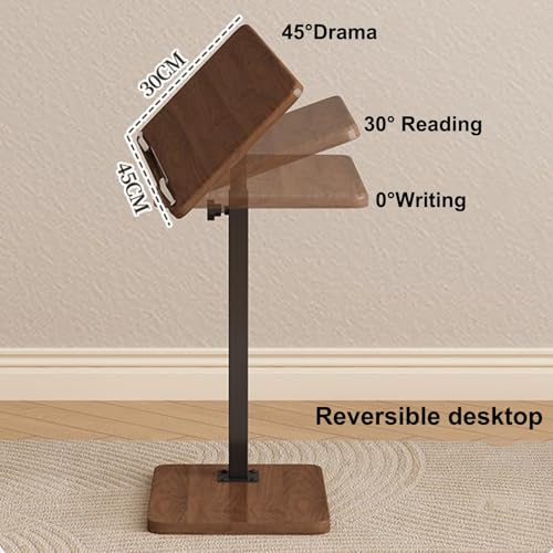 Overbed Table Adjustable Height Density Board Bedside Table, Liftable Computer Desk, The Desktop Swivel and Adjustable, for Bedside, Sofa Side(Brown) - color: Brown