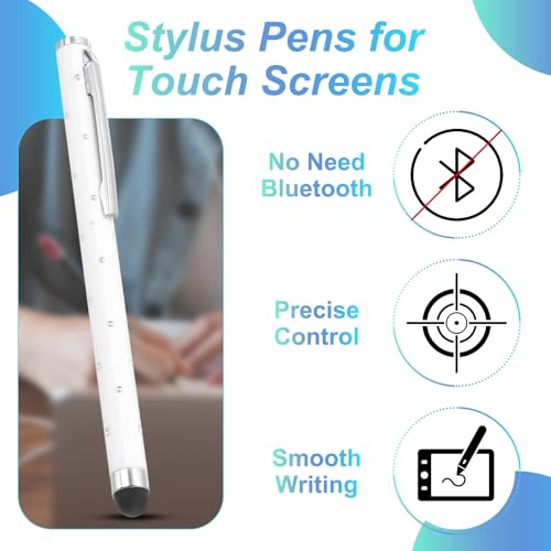 PATIKIL Stylus Pens for Touch Screens, 6 Pcs High Precision Universal Bling Stylus Crystal Metal Capacitive Pen for Touch Screen Devices Phone Tablets Laptop, White - color: White