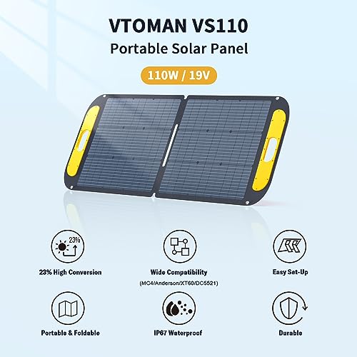 VTOMAN Jump 600X Portable Power Station with 110W Solar Panel, 600W/299Wh LiFePO4 Battery Solar Generator, 1200W AC Outlet, PD 60W USB-C, 3x Regulated 12V/10A DC for RV, Outdoor Camping, Home Backup - style: Jump 600X+110W