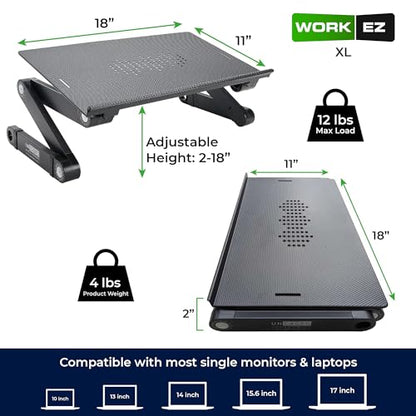 Uncaged Ergonomics WorkEZ Adjustable Laptop Stand for Desk, Laptop Stand Adjustable Height, Foldable Aluminum Cooling Computer Holder & Riser for Desk Bed, Black, XL - color: XL-Black