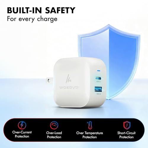 48W GaN Charger, Wozoyo Type-C & USB-A Superfast 2.0 Charging, Compatible for iPhone 17/16/16 Pro Max/15 Series/iPad Pro, Smartphones, Tablets and More, PD/PPS/QC 3.0,Compact Foldable Plug,