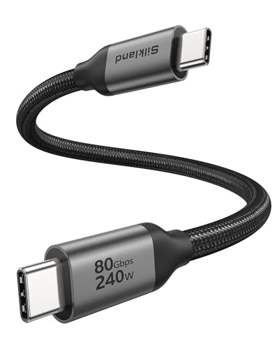 Silkland 80Gbps USB 4 for Short Thunderbolt 5 Cable 1FT, 240W Charing, 120Gbps Bandwidth for 16K/Dual 8K, Braided USB C Data Cable Compatible Thunderbolt 4, SSD, MacBook M4 Pro/Max, iPhone 17/16, Dock - size: 1 Feet