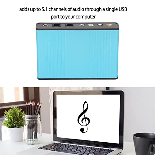 5.1 Channel USB Sound Card, Analog Play Recording External Sound Card for PC Laptop Computer with Multiple Interfaces, 48kHz Sampling Rate (Blue)
