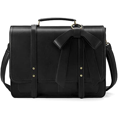 ECOSUSI Laptop Briefcase for Women Leather 15.6 inch | Large capacity shoulder bag, PU leather for college and daily work - color: Black
