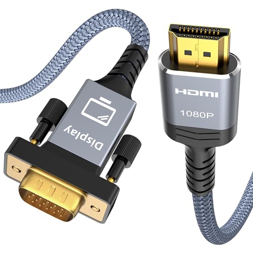 Capshi 15FT HDMI to VGA Male Adapter 1080P Cable | Uni-Directional Only for Laptop, PC, Monitor and Projector[Aluminum Shell, Nylon Braided] - size: 15feet