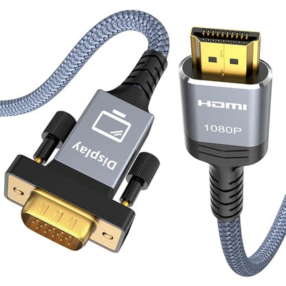 Capshi 15FT HDMI to VGA Male Adapter 1080P Cable | Uni-Directional Only for Laptop, PC, Monitor and Projector[Aluminum Shell, Nylon Braided] - size: 15feet
