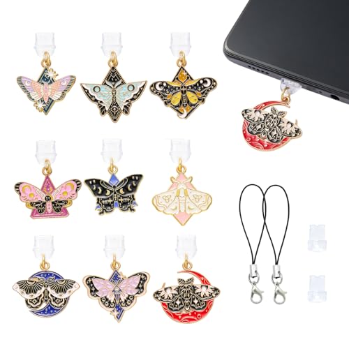 7-10Pcs Dust Plug Charm Type C with Alloy Pendants Cute Cell Phone Charms for Most Type C Phone,Readers Device - color: Butterfly