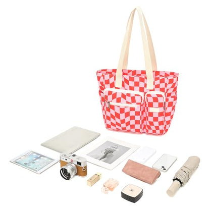 Women Tote Bag With Muti-Pockets,Lightweight Shoulder Bag,Large Capacity Handbag for Travel, Work, Gym - color: Grid