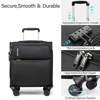 Hanke Underseat Carry On Luggage with Wheels, Spinner Small Suitcase, 16-Inch Rolling Under Seat Luggage, Softside Lightweight Carry On Bag for Airplane TSA Travel Personal Item, Black - color: Black, size: 16 Inch Underseat
