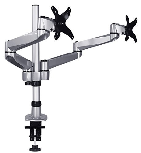 Mount-It! Premium Modular Dual Monitor Desk Mount Arms | Tilt Swivel VESA Wall Mount | Fits 13 15 17 19 21.5 24 27 Inch Computer Screens with 75 100 VESA Patterns | C-Clamp and Grommet Bases | Silver