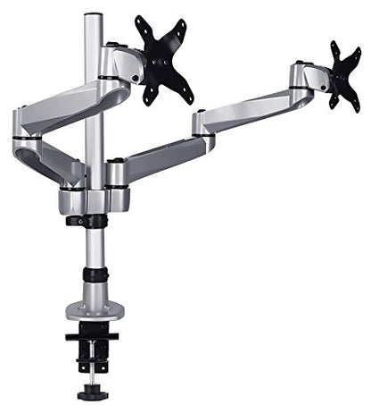 Mount-It! Premium Modular Dual Monitor Desk Mount Arms | Tilt Swivel VESA Wall Mount | Fits 13 15 17 19 21.5 24 27 Inch Computer Screens with 75 100 VESA Patterns | C-Clamp and Grommet Bases | Silver