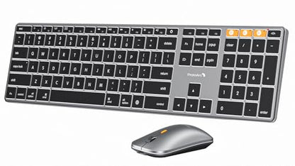 ProtoArc KM110-A Aluminum Backlit Bluetooth Keyboard and Mouse for Mac | Full-Size Combo with Numpad, Slim Rechargeable Design, Multi-Device Switching for MacBook Pro/Air, iMac, iPad - Space Gray