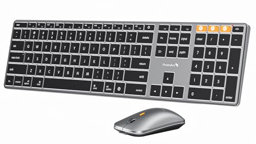 ProtoArc KM110-A Aluminum Backlit Bluetooth Keyboard and Mouse for Mac | Full-Size Combo with Numpad, Slim Rechargeable Design, Multi-Device Switching for MacBook Pro/Air, iMac, iPad - Space Gray