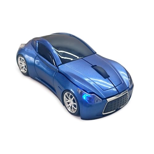 Car Mouse for Computer, Wireless Car Shaped Mice for Laptop, PC, Mini Cute Mouse with 2.4Ghz USB Receiver, 3D, 1600DPI, Silent Clicks, LED Headlights (Blue) - color: Blue