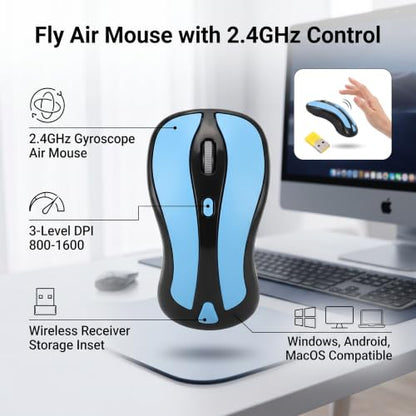 Wireless Optical Air Mouse 2.4G Gyroscope Fly Mouse with USB Nano Receiver, 1600 DPI Dual Mode Presentation Remote for PC Laptop Smart TV Projector