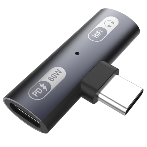 2 in 1 USB C to 3.5mm Audio Headphone Adapter and Charger, USB-C Headphone Jack HiFi DAC with 60W Fast Charging Dongle Adapter Compatible with iPhone 17/16 Series,iPad,MacBook,Galaxy S24/S23
