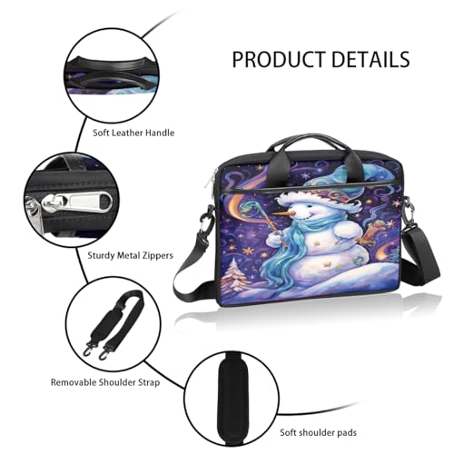 Laptop Shoulder Bag for Women Men, Waterproof Computer Case Messenger Bag Briefcase for Business Office Travel - color: Purple Magic Snowman