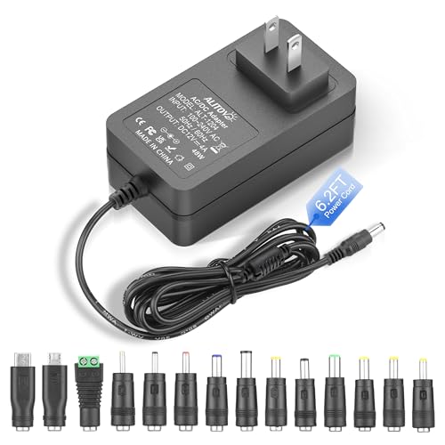 ALITOVE 12V Power Supply 4A 6.2FT AC/DC Adapter 100~240V 50-60hz to 12 Volt Transformer 4 Amp 3A 2.5A with 14 Tips for LED Light CCTV Security Camera Router Sceptre Monitor Power Cord - size: 14 Tips (6.2FT)