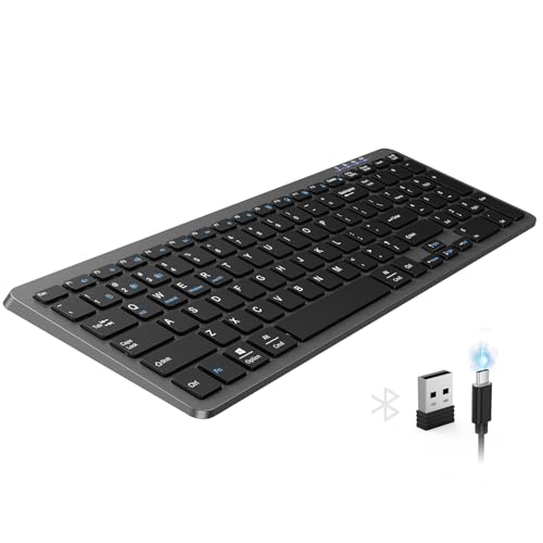 TECKNET Rechargeable Bluetooth Slim Wireless Keyboards USB+BT Multi Device | Compact Keyboard with Number Pad, Low Profile Flat Keyboards for Laptop, Computer, Macbook, Mac, Windows