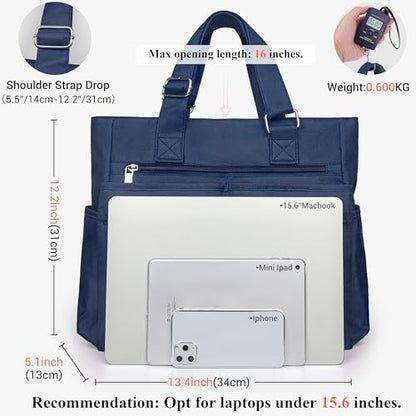VOLGANIK ROCK Canvas Tote Bag Waterproof Nylon Multi Pocket Shoulder Bags Laptop Work Bag Teacher Purse Handbag for Women Men - color: Blue