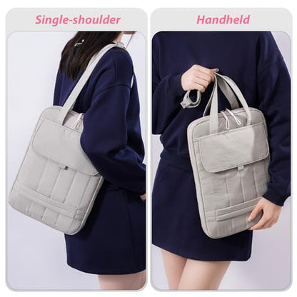 15.6 Inch Puffy Laptop Sleeve with Handle for Women Men, Gray | Compatible with Macbook Pro/Air/Neo Laptops, Laptop Case with Luggage Strap, Vertical Quilted Shoulder Bag for Travel Work - color: Gray