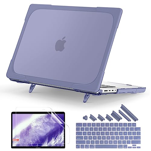Batianda Heavy Duty Case for MacBook Pro 14 inch 2026-2021, Lavender Grey | Fits M5/M4/M3/M2/M1 Pro Max Chip, Ergonomic Foldable Stand Holds 22 lbs, Shockproof Bumper, Matte Translucent Hard Shell - color: Lavender grey