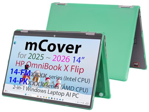 mCover Hard Case ONLY Compatible for 2025+ 14" HP OmniBook X Flip 14-FMxxxx 14-FKxxxx 2-in-1 (with 360° Hinge) Windows Laptop (NOT Fitting Any Other HP Models)- Green - color: Green