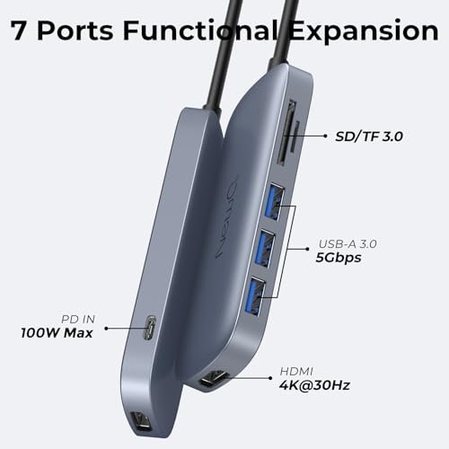 USB C Hub 7-in-1, NewQ USB C Hub with HDMI 4K, 3 USB-A 3.0 Ports, SD/TF Card Reader, 100W USB-C PD Charging, Slim Aluminum USB Hub for MacBook, Laptop & USB-C Devices