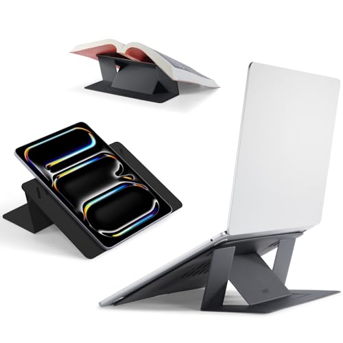 MOFT Invisible Laptop Stand, Stick-Free Tablet&Laptop Riser for Mobile Work | Fit 13"+ Tablets & 15"+ Laptops | Dual-Angle | Ergonomic | Foldable & Portable | Slim | MOVAS Leather | Mobile Work & Travel - color: Jet Black, size: 15"+ Laptops & 13"+ Tablet